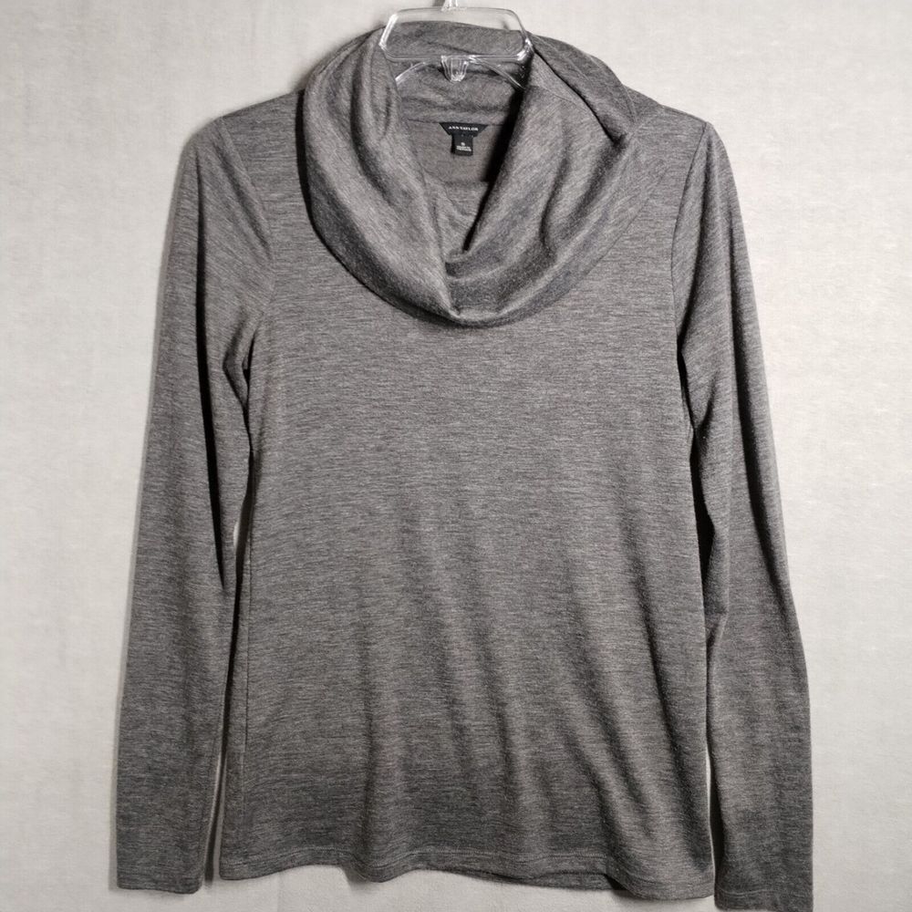 Ann‎ Taylor LOFT Women's Small Cowl Neck Top Gray Long Sleeve Classic Solid